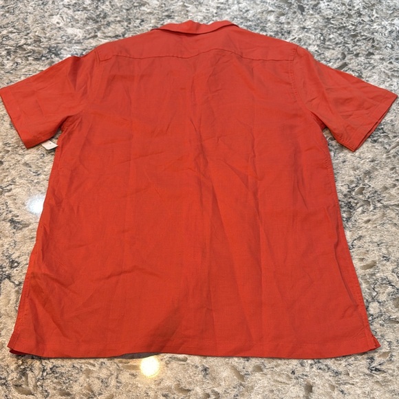 Create Unison | Linen Tencel Blend Button Up Shirt in Orange Size L Large - Picture 11 of 11